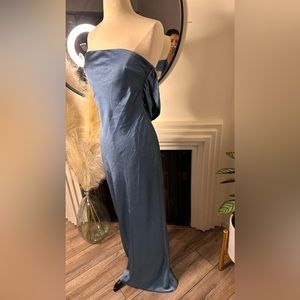 Blue backless strapless gown. Perfect for cocktail parties, bridesmaid dress